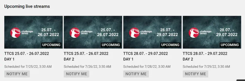 A picture of the Challenger Series Live Schedule