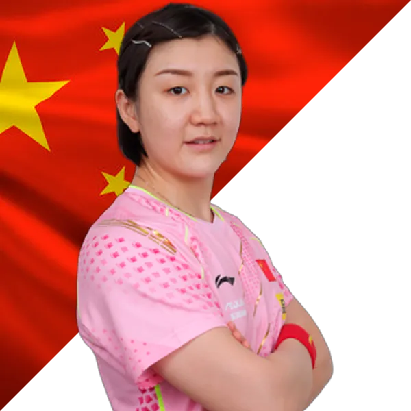 Chen Meng portrait in China national jersey with Chinese flag background, Paris 2024 women's singles top seed