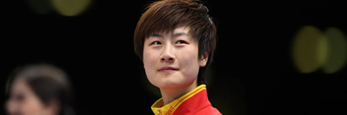 Ding Ning celebrating a point at an international table tennis tournament