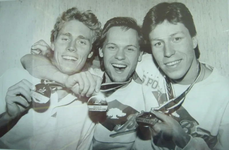 A picture of Jorgen Persson, Erik Lindh, and Jan Ove Waldner