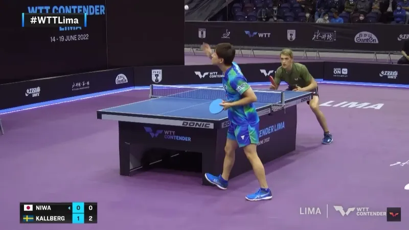 A picture of Koki Niwa and his Cyan Racket