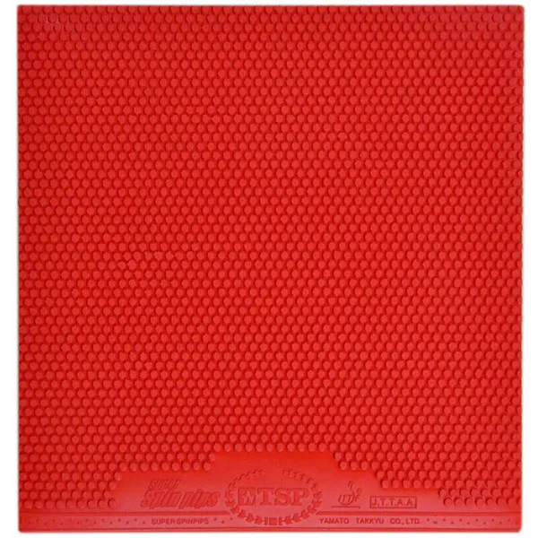 Red TSP Super Spinpips short pips table tennis rubber sheet showing the dense pimple topsheet