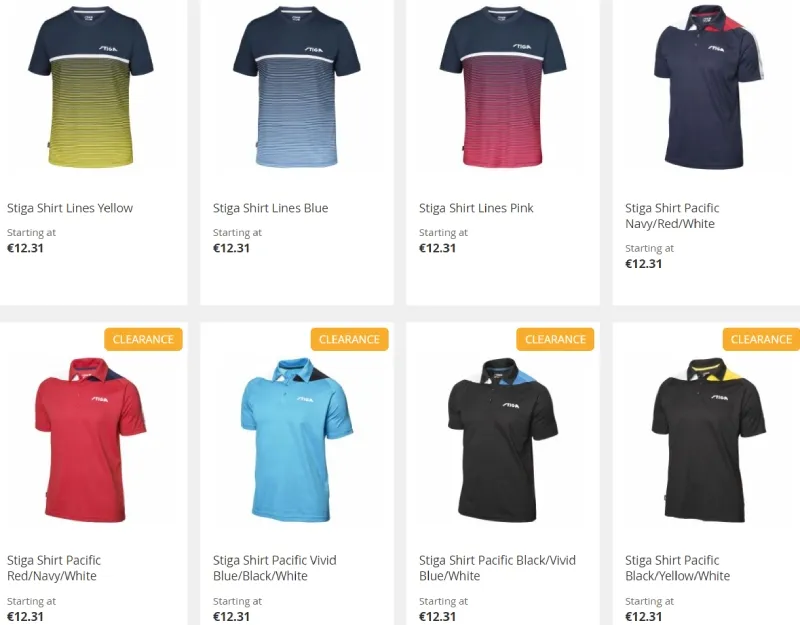A picture of a Stiga shirts shopping page