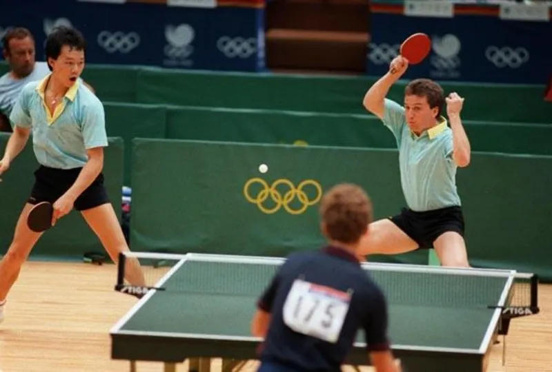 A picture of the Table Tennis Doubles in the 1988 Seoul Olympics