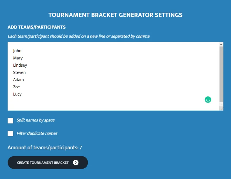 A graphic of the Tournament Bracket Generator Settings