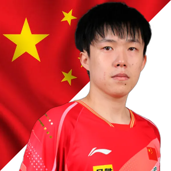 Wang Chuqin portrait in China national jersey with Chinese flag background, Paris 2024 men's singles top seed